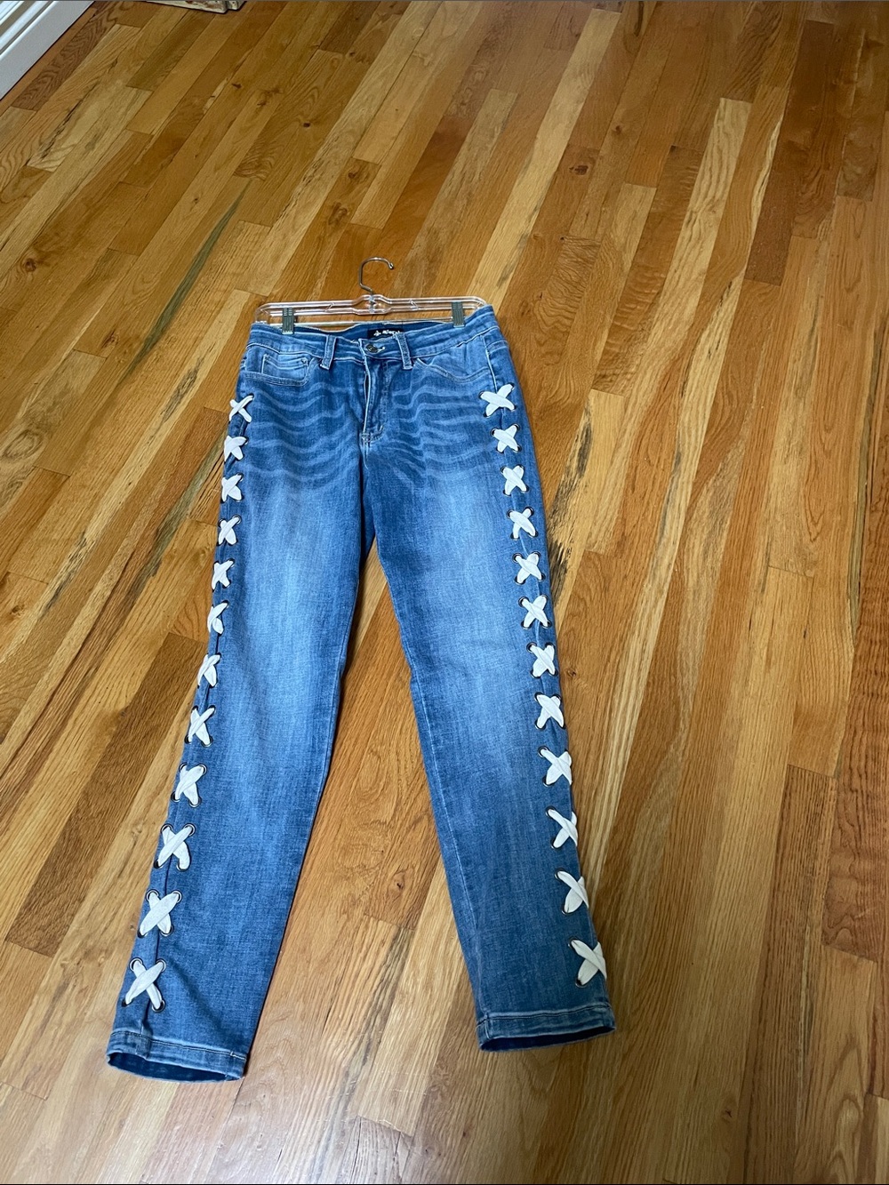 Vocal Women’s Jeans with White Lace Up Side Blue Denim Size Size L